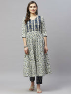 Miravan Women's Floral Printed Anarkali Pure Cotton Kurta With Palazzo Set | Grocsy