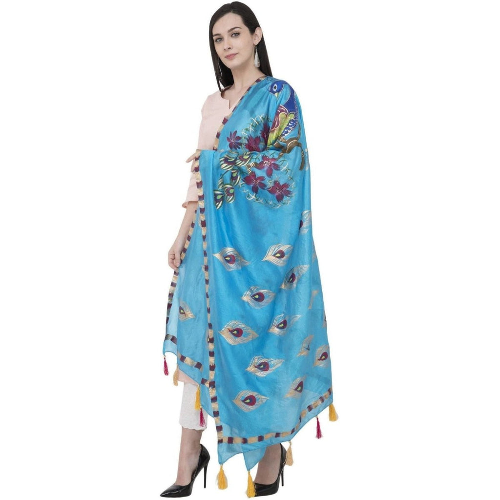 A R Silk Silk Peacock Multi Fancy Dupatta Color Firozi Dupatta or Chunni | Grocsy