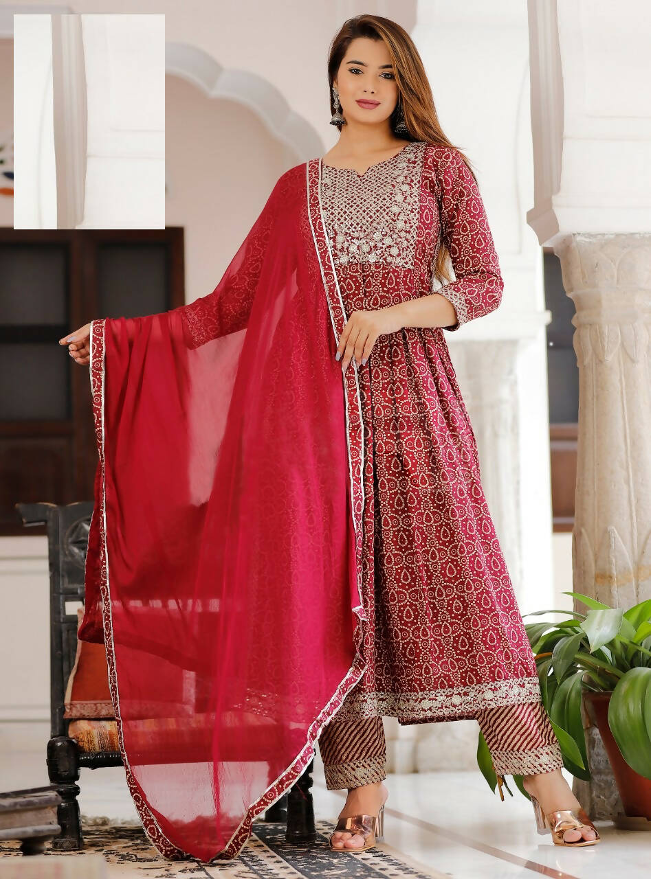 Vamika Sequence Work Rayon Maroon Party Wear/Casual Wear Kurta Set/Suit | Grocsy