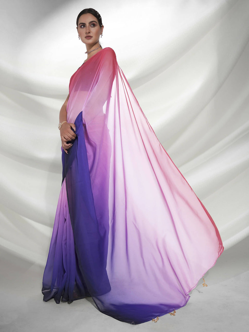 Purple Organza Solid Saree With Unstitched Blouse Piece - Shanaya | Grocsy