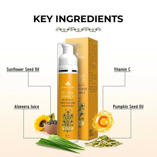 Avimee Herbal Soorya Kawach SPF 50 PA++++ Vitamin C Serum Sunscreen | Grocsy