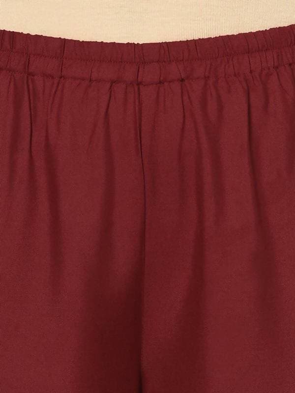 Aniyah Rayon Maroon Color Block Print Flared Slip-On Palazzo (AN-213K) | Grocsy