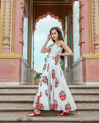 Designer Partywear Printed White Pure Maslin Gown - Anbazaar | Grocsy