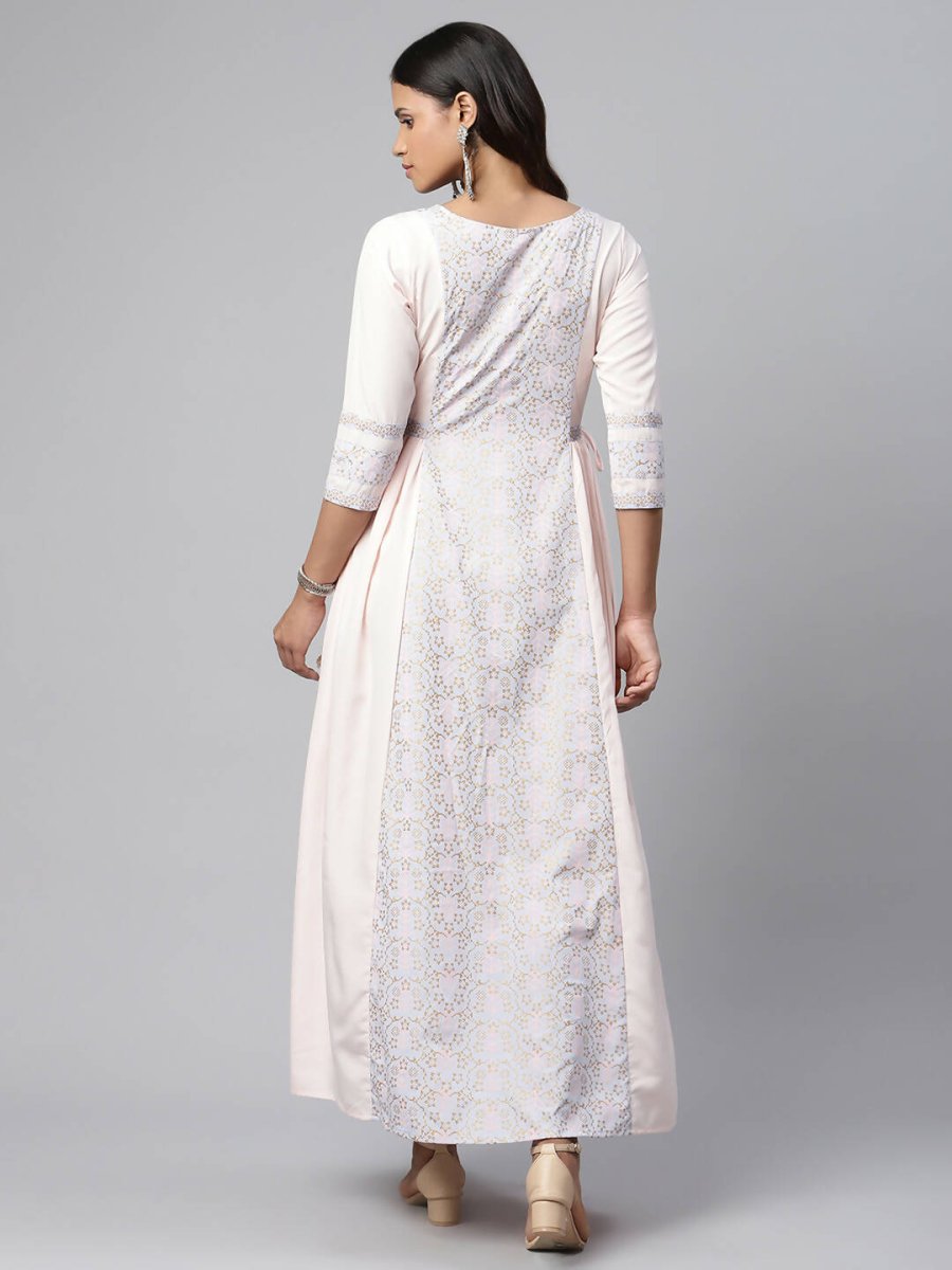 Ahalyaa Women Pink Crepe Khari Print Dress | Grocsy