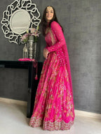 Jyoti Fashion Pink Jari with Sequin Embroidered Georgette Semi Lehenga Choli with Dupatta | Grocsy