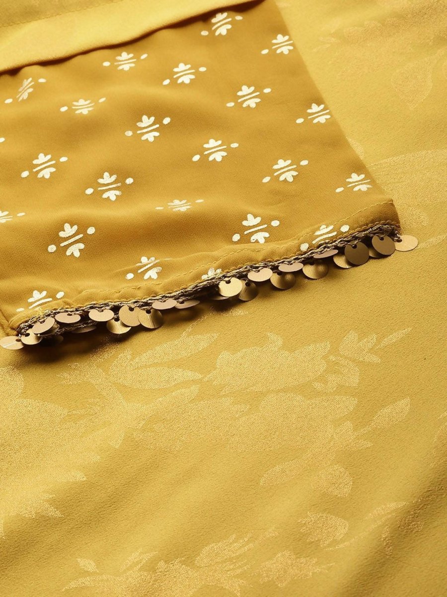 Ahalyaa Women Mustard Crepe Printed Kurta Palazzo Set With Dupatta | Grocsy