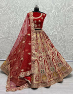 Jyoti Fashion Women's Red Velvet Dori, Multi Thread Embroidered with Diamond Work Wedding Lehenga Choli | Grocsy