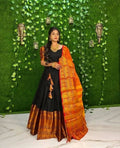 DEIANA'S Beautiful KanJivaram Silk Jari Lahengha Choli - Black | Grocsy