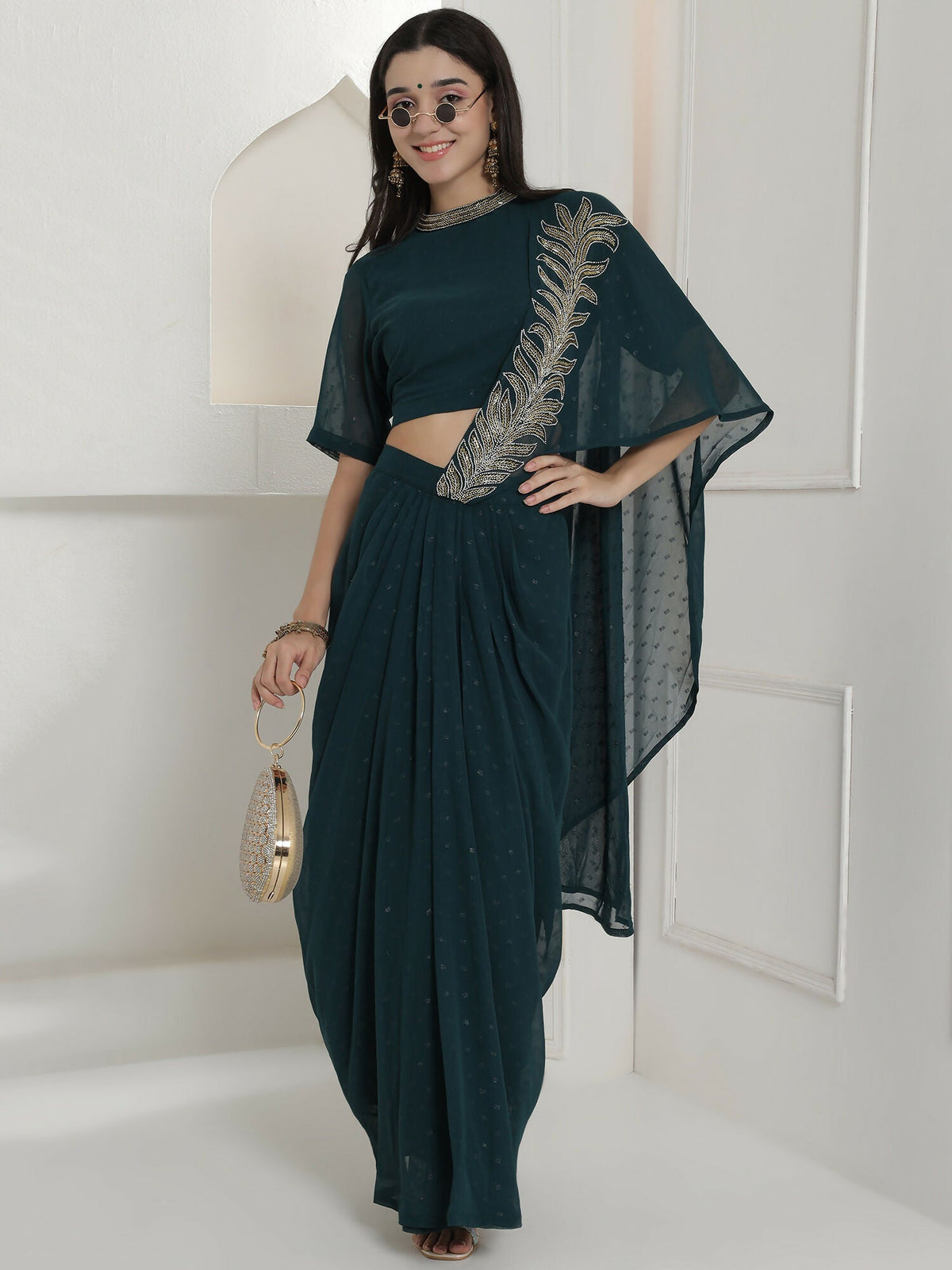 Joban Fashion Green Georgette Drape Skirt Set | Grocsy