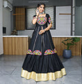 Yash Enterprise Black Rayon Cotton Embroidery Semi Stitched Navratri Top Chaniya Choli | Grocsy