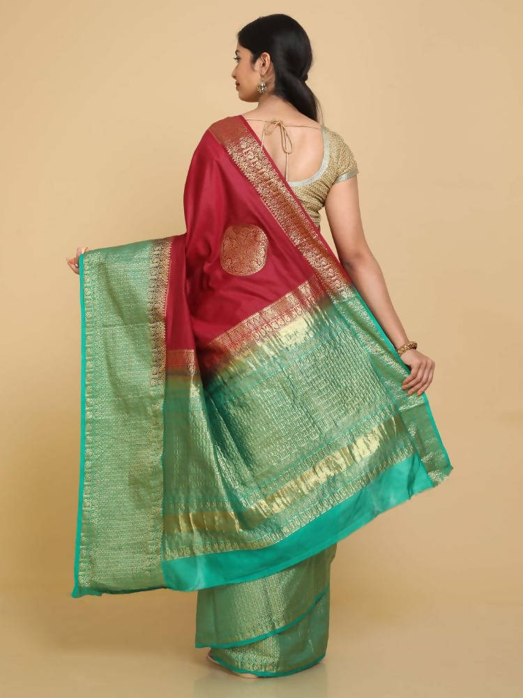 Kalamandir Woven Design Maroon Silk Blend Saree | Grocsy