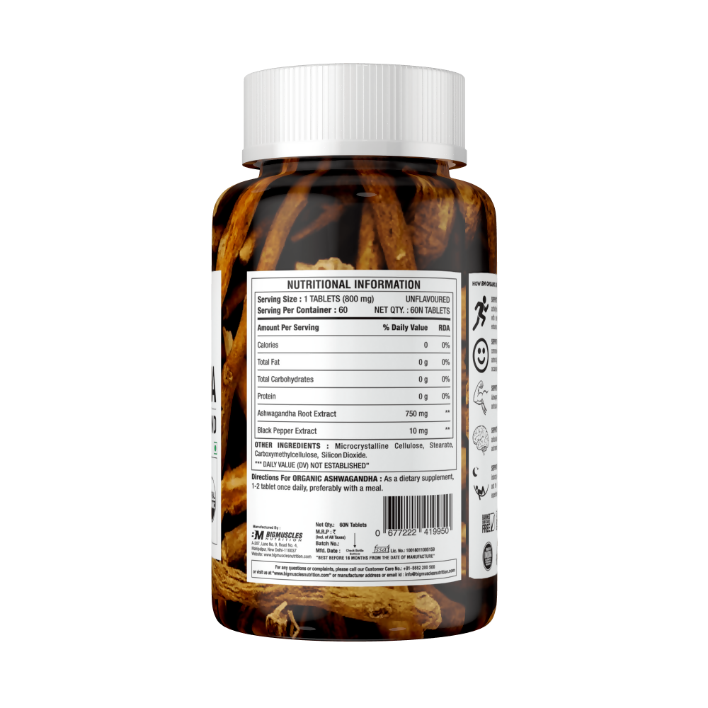 BM Wellness Ashwagandha Organic 800 mg Tablets | Grocsy