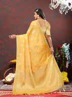 Lorenvalley Fashion Gold Cotton Woven Design with Zari Weaving Design Saree | Grocsy