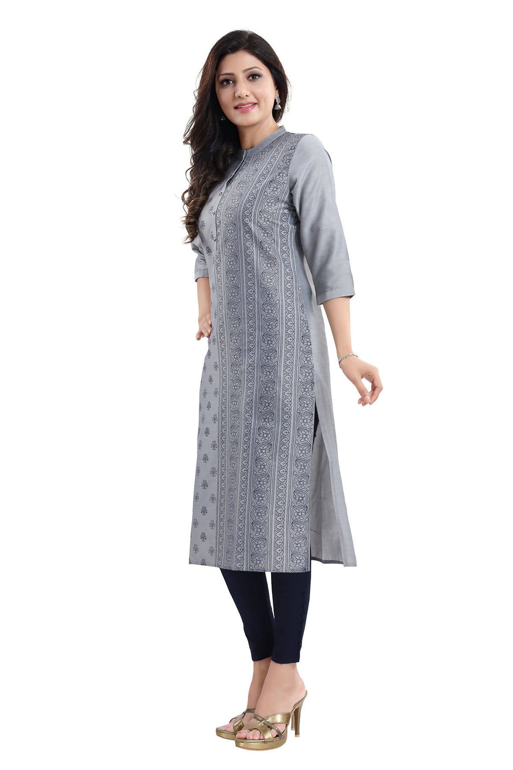 Snehal Creations Grey Cotton Silk Formal Wear Tunic For Women | Grocsy