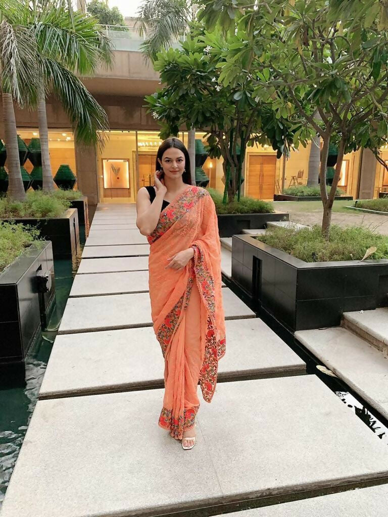 Vamsee Sandhya Orange Georgette Saree | Grocsy