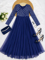 Teeya Creation Women's Royal Blue Bandhani Print Anarkali Gown | Grocsy