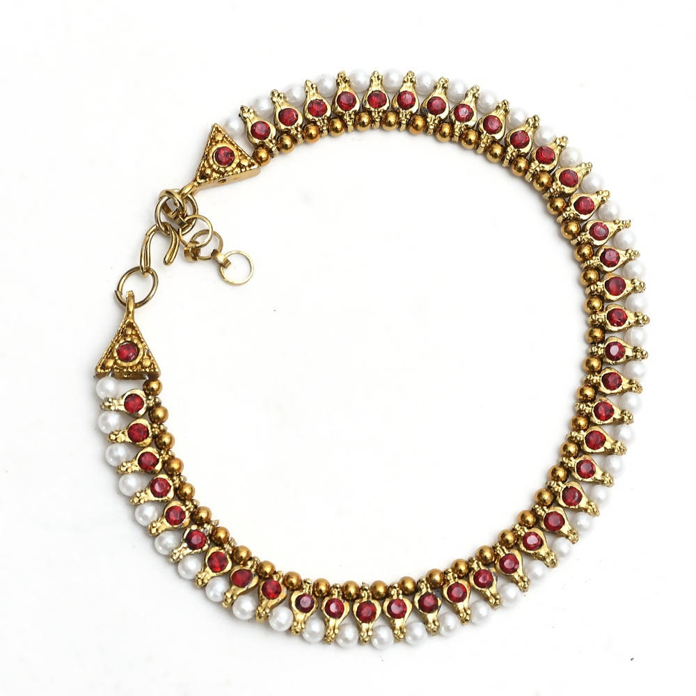 Mominos Fashion Kamal Johar Red Kundan Anklets | Grocsy