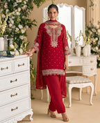 KC New Georgette Short Salwar Kameez Pakistani Style Red | Grocsy