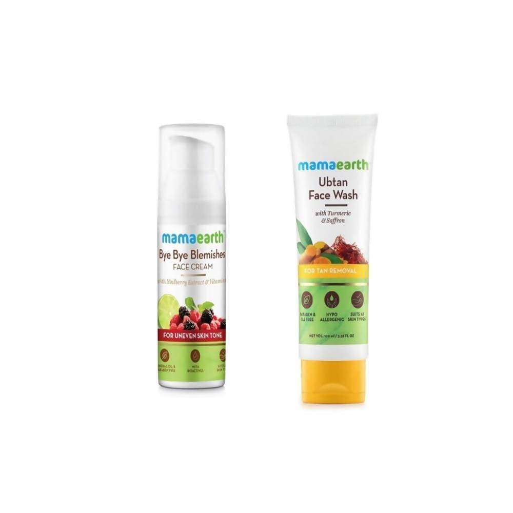 Mamaearth Ubtan Face Wash For Tan Removal & Bye Bye Blemishes Face Cream | Grocsy