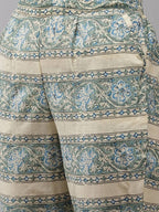 Yufta Women Beige Floral Printed Regular Pure Cotton Kurta with Trouser | Grocsy