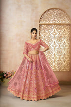 Kesar Fab Pink Banarasi Silk Embroidered Lehenga | Grocsy