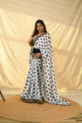 Vamsee Polka Dot Black & White Nylon Saree | Grocsy