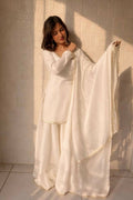 Teeya Creation Womens New Trending Less and Mirror Work Kurta Palazzo Set - White | Grocsy