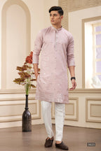 Raivat Ethnic Men's Art Silk Thread Work Kurta Pyjama In Onion Colour | Grocsy