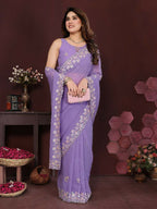 PR Fashion Lavender Georgette Embroidery Work With Embroidery Work Blouse Saree | Grocsy