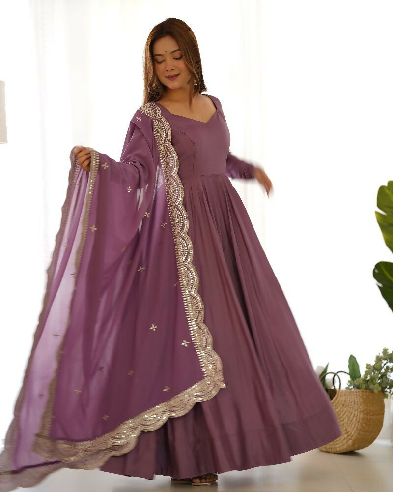 Joban Fashion Purple Kurta Set Chanderi Sequence Embroidery Work | Grocsy