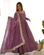 Joban Fashion Purple Kurta Set Chanderi Sequence Embroidery Work | Grocsy