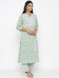 Miravan Women's Floral Jaipuri Cotton Kurta Palazzo With Tassel Set | Grocsy
