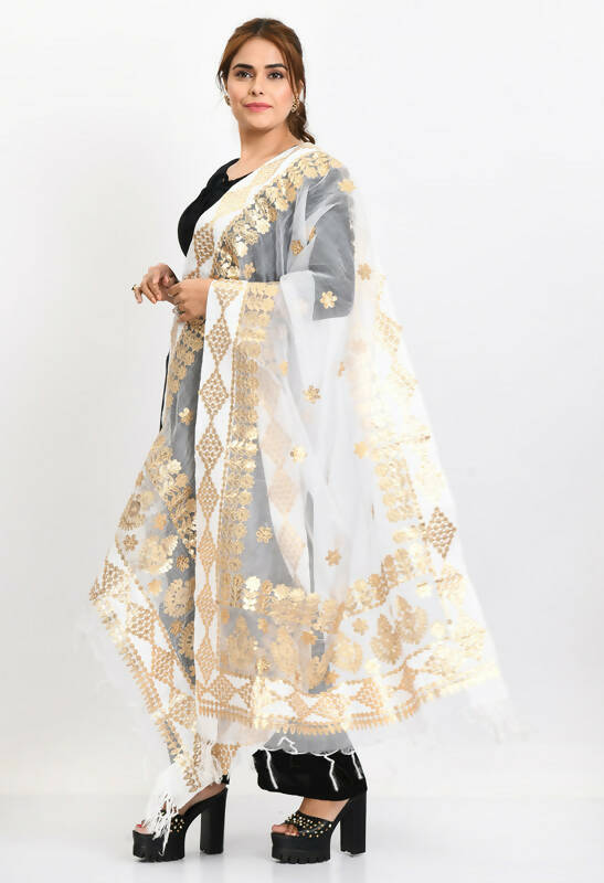 Mominos Fashion Moeza Women Organza Gotta Patti Bridal Dupatta White Dupatta | Grocsy
