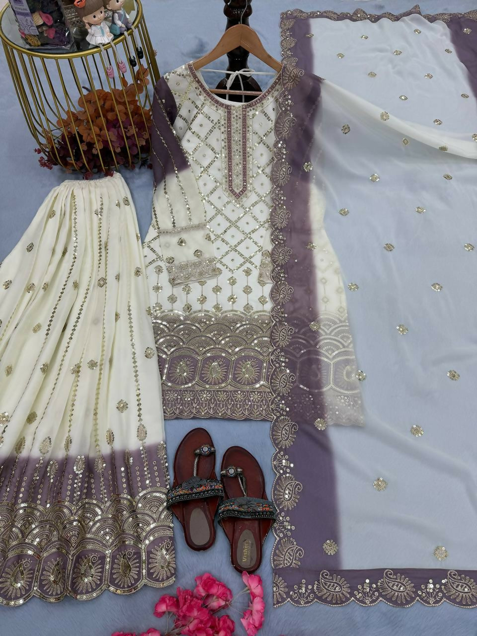 Teeya Creation Multi Color Star Georgette Heavy Embroidery Work Functional Wear Salwar Suit | Grocsy