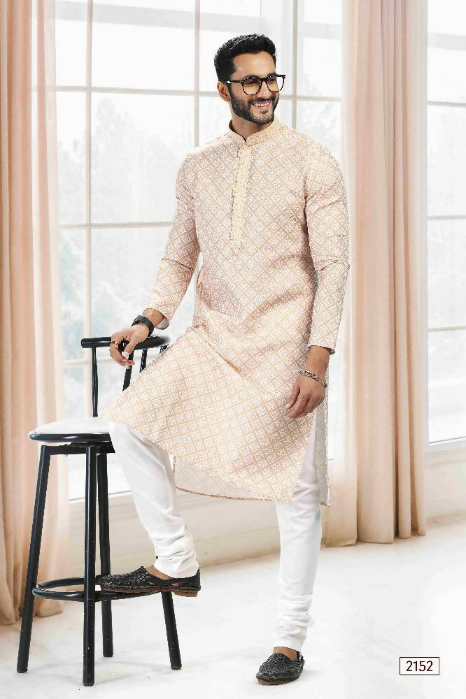 Raivat Ethnic Cotton Thread Work Kurta Pajama In Yellow Colour | Grocsy
