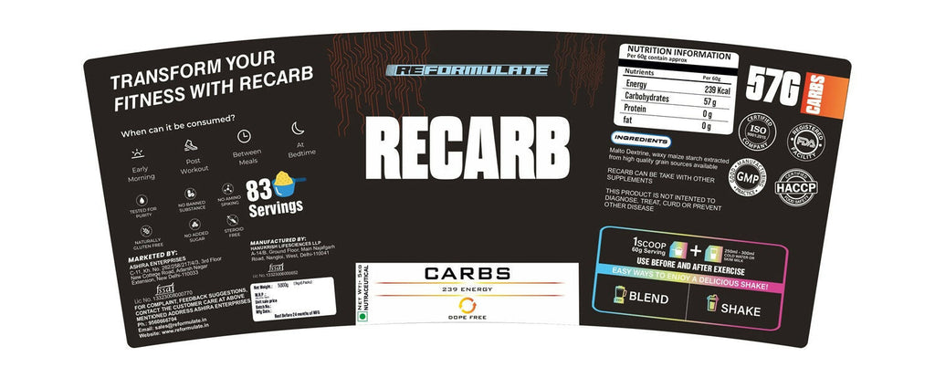 Reformulate Recarb I Carbs I 239 Energy I Nutraceutical - Unflavoured | Grocsy