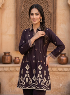 Teeya Creation Women Wine Printed Cotton Kurti With Trousers Co-Ord Set | Grocsy