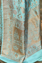 Joban Fashion Aqua Crepe Chiffon Pure Handloom Banarasi Silk Saree | Grocsy