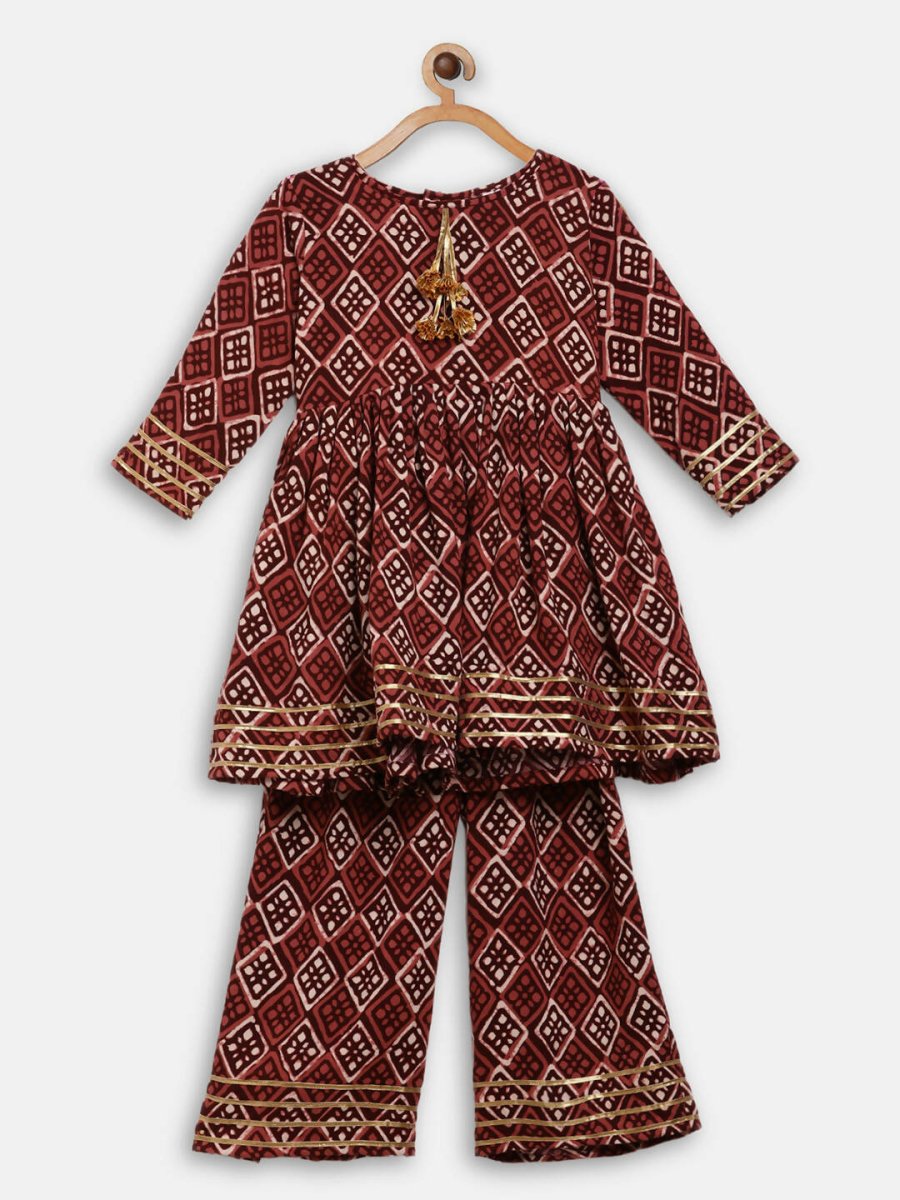 Ahalyaa Maroon Rayon Printed Kurta Palazzo Sets for Kids For Girls | Grocsy