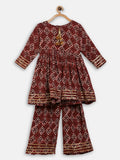 Ahalyaa Maroon Rayon Printed Kurta Palazzo Sets for Kids For Girls | Grocsy