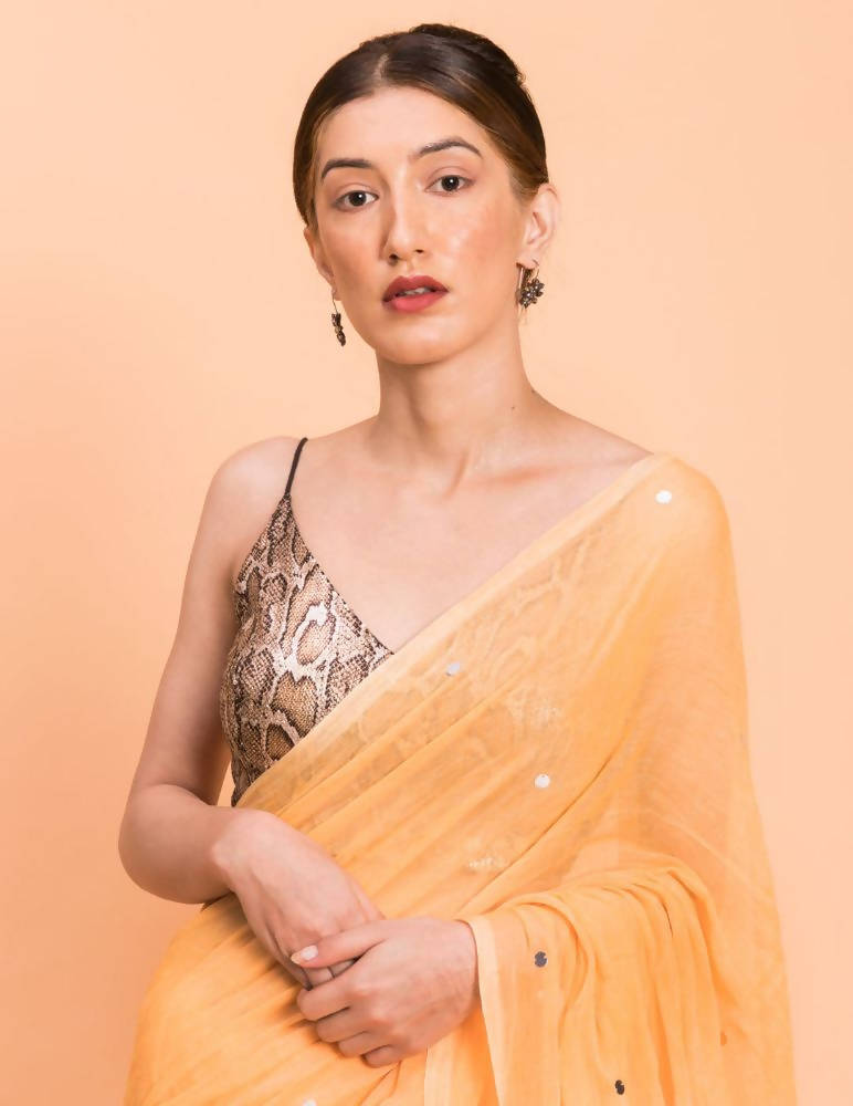 Suta Yellow Embellished Sequinned Pure Cotton Saree | Grocsy