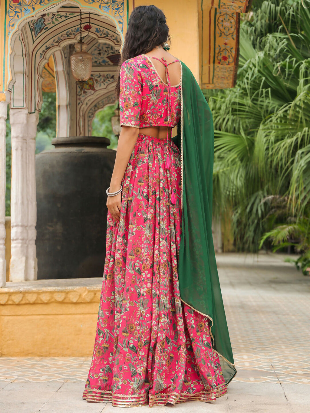 Janasya Pink Georgette Floral Lehenga Choli Dupatta | Grocsy