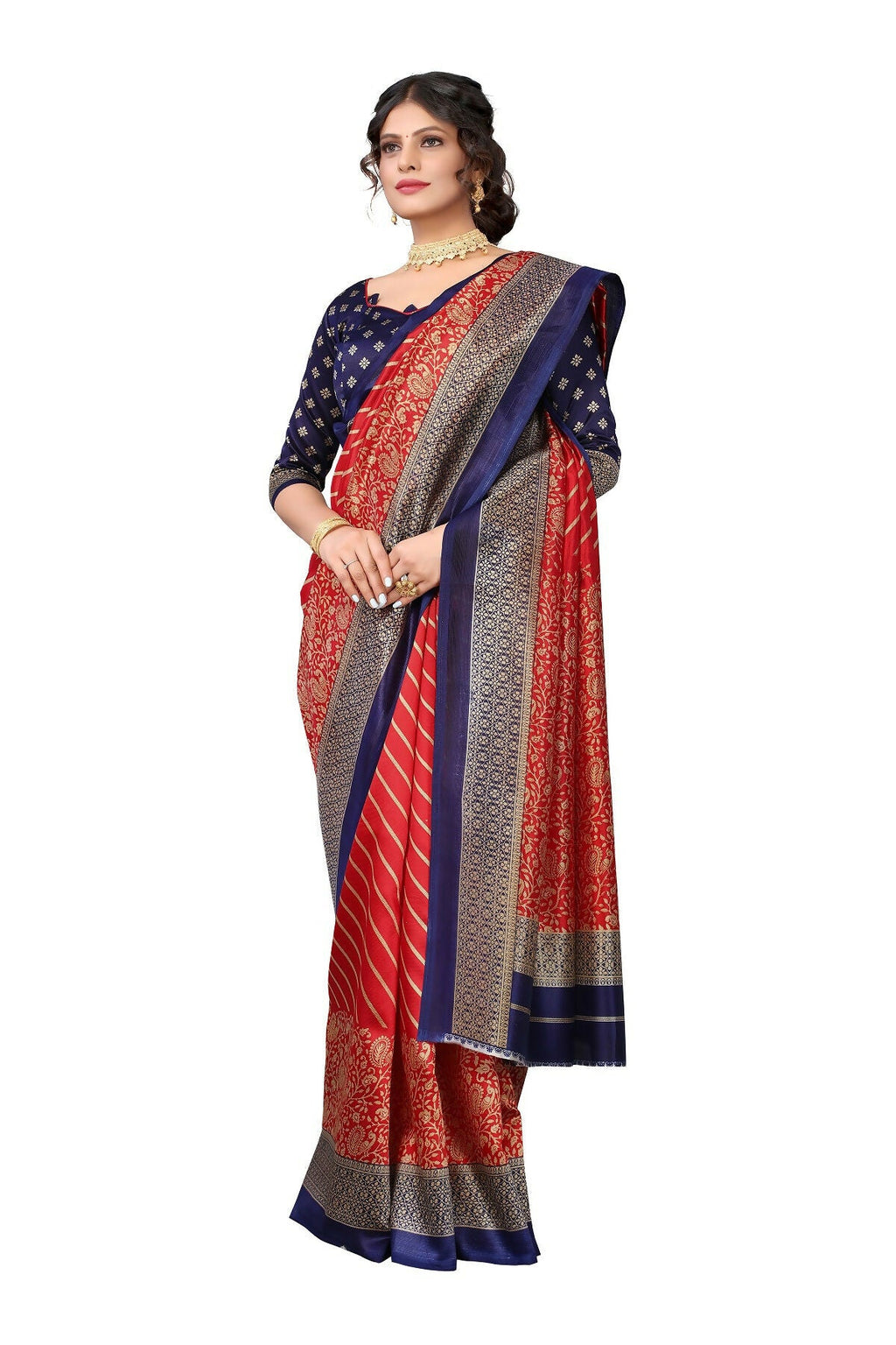 Vamika Red Printed Art Silk Saree | Grocsy