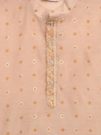 Ahalyaa Boys Beige Chanderi Khari Printed Kids Kurta Churidar Set | Grocsy