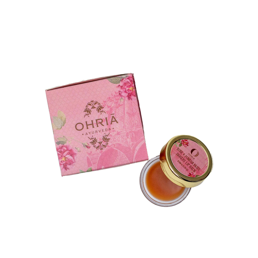 Ohria Ayurveda Rose & Pomegranate Jaggery Lip Balm | Grocsy