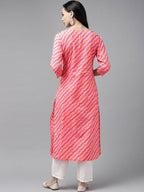 Yufta Women Pink Bandhani Yoke Design Regular Sequined Pure Cotton Kurta with Palazzo | Grocsy