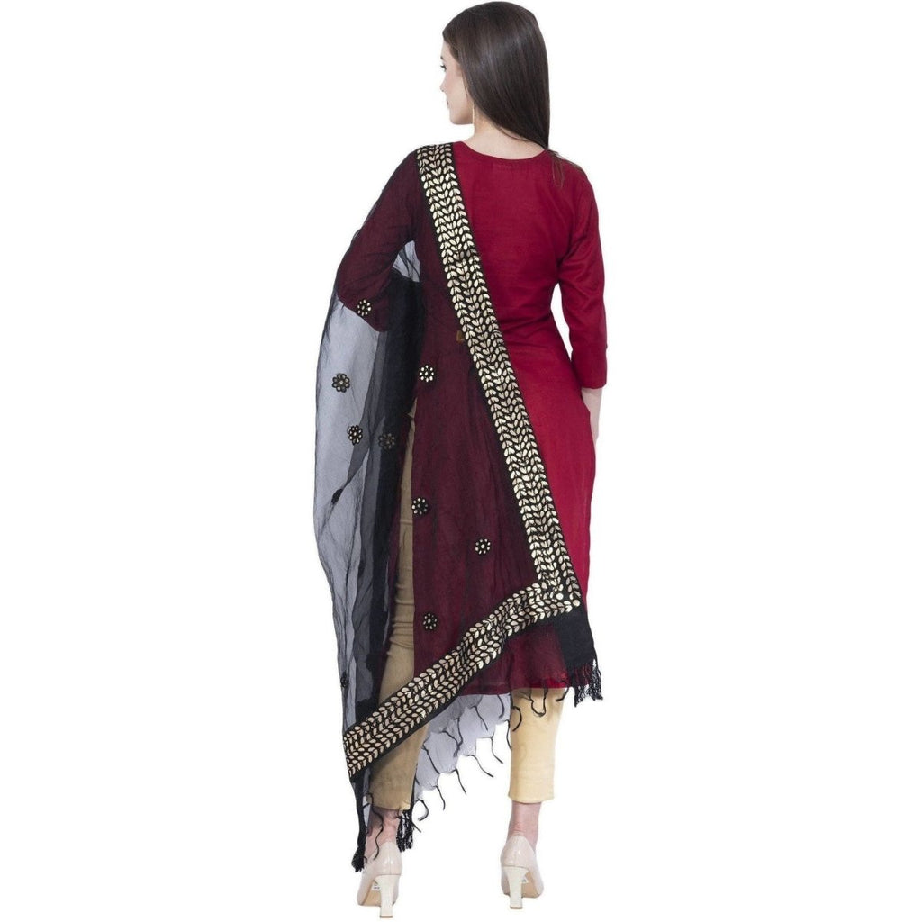 A R Silk Women's Gotta Patti Embroidery Orgenza Cotton Black Dupattas and Chunnis | Grocsy