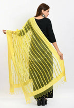 Mominos Fashion Moeza Women's Orgenza Mirror Stripe Thread Work Lemon Yellow Dupatta | Grocsy