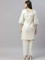 Miravan Women's Cotton Printed Embroidery Straight Kurta And Palazzo | Grocsy
