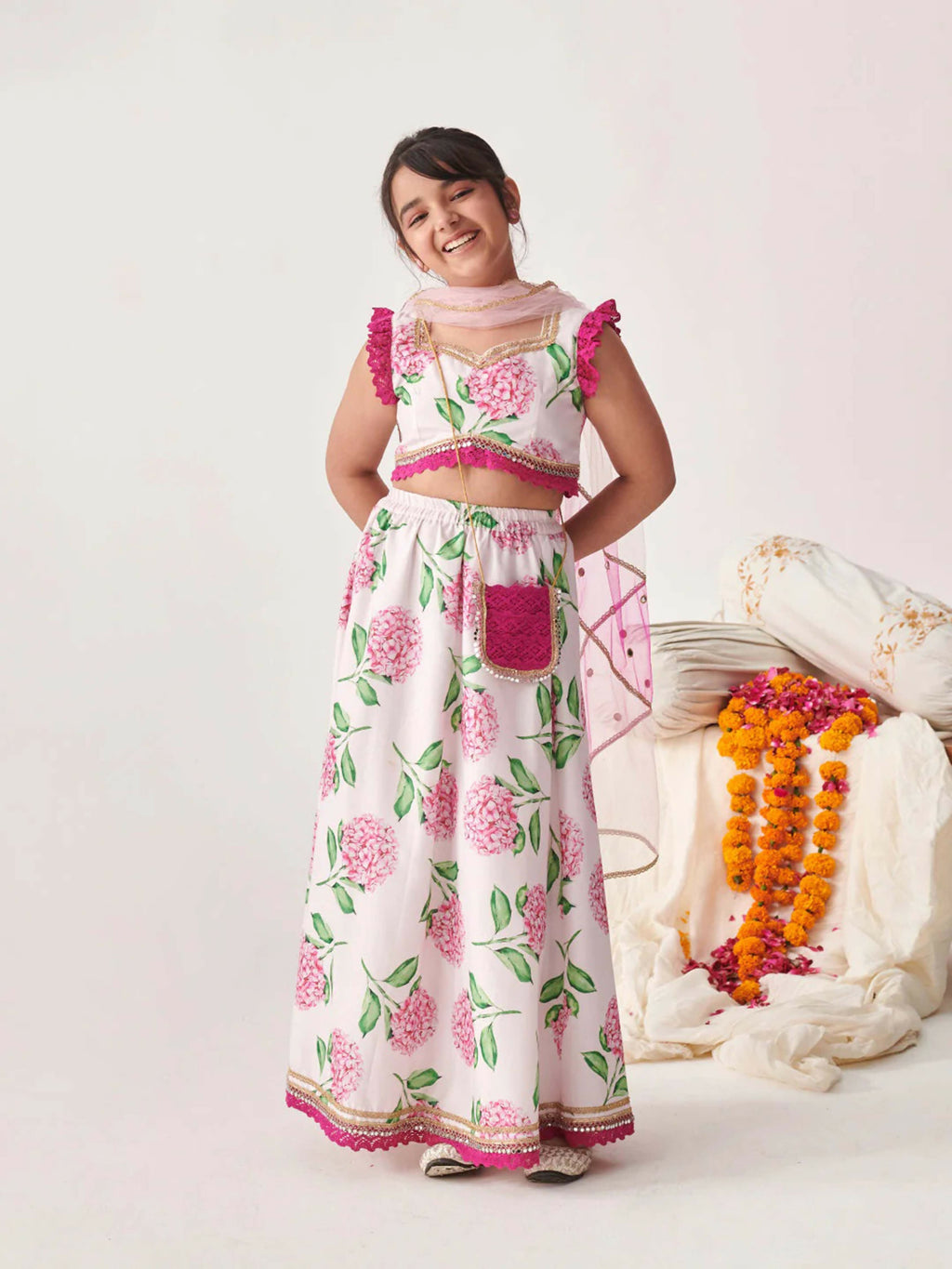 Joban Fashion Girl's Pink & White Color Lehenga Choli | Grocsy